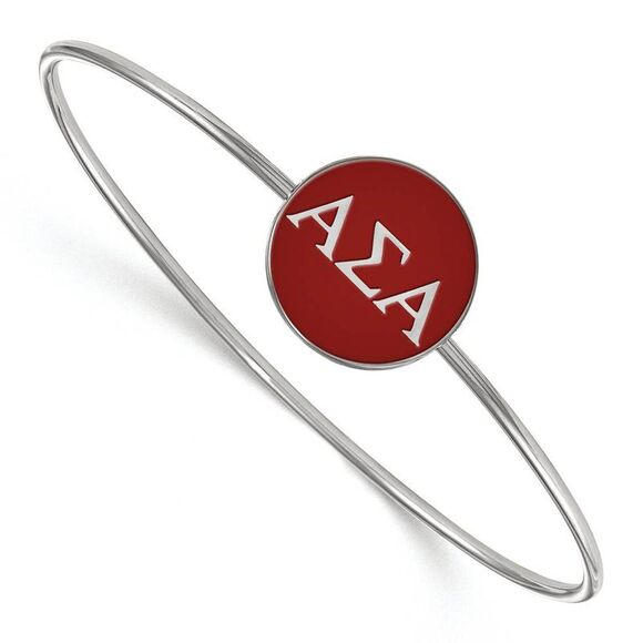 Sterling Silver Alpha Sigma Alpha Red Enamel Greek Bangle - 6 in. - Picture 1 of 3